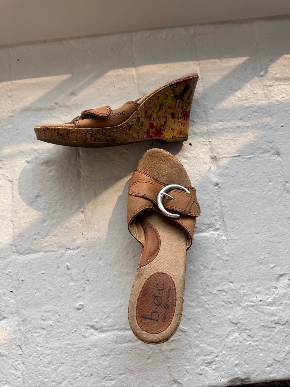 B.O.C Brown Cork Wedge Slide with Buckle
